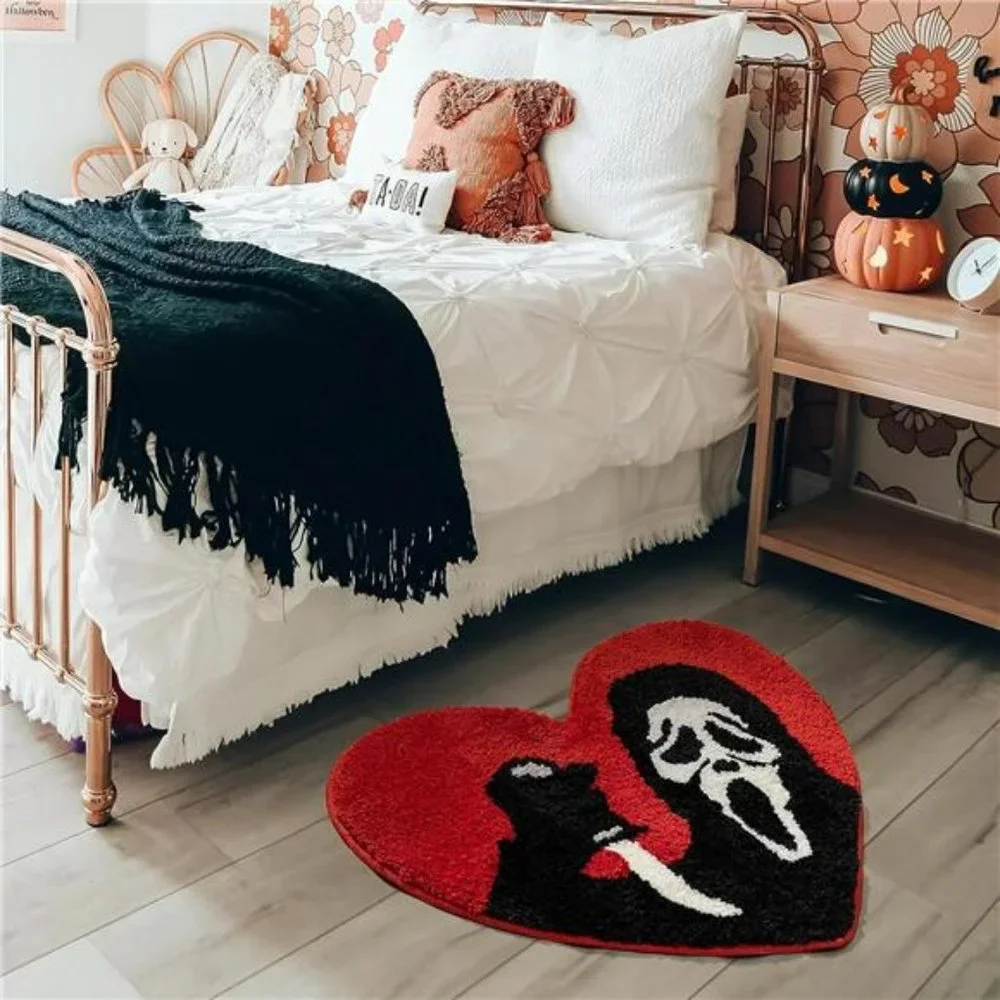 Halloween Bathroom Rugs Black Red Orange Bath Mat Non Slip, Absorbent Washable